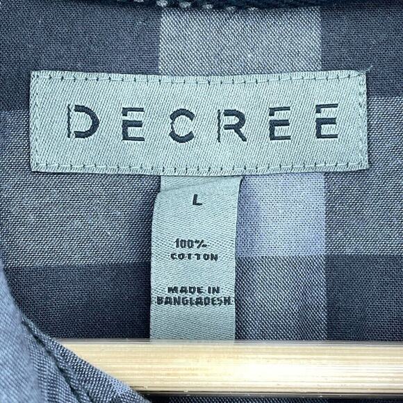 Decree Shirt Mens Large Black Grey Plaid Button Up Roll Tab Sleeve Pockets - Picture 2 of 10